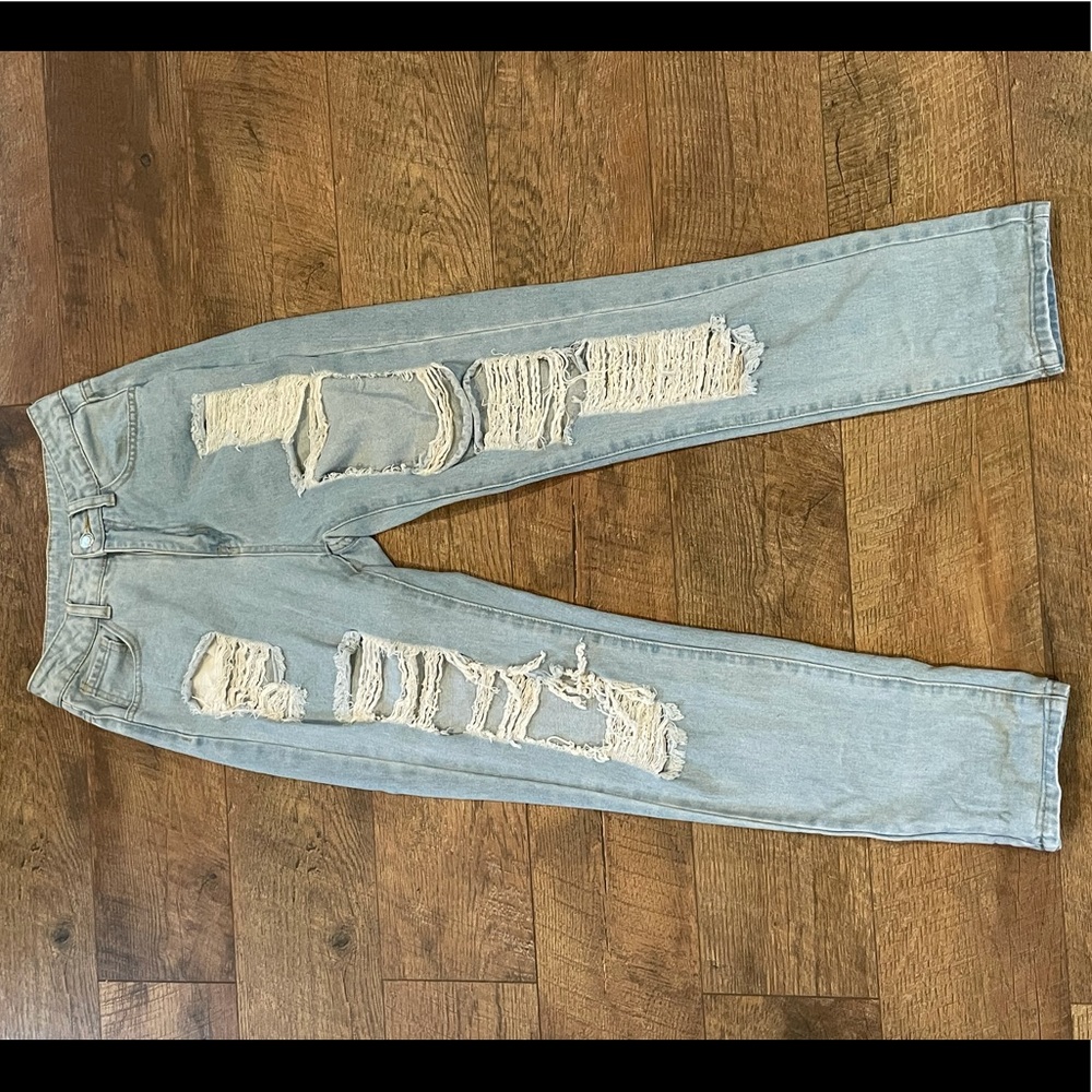 Light Wash High Wasted Ripped Boyfriend Jeans